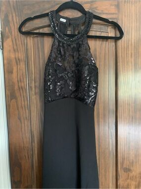 My Michelle Black Sequin Halter Prom Dress